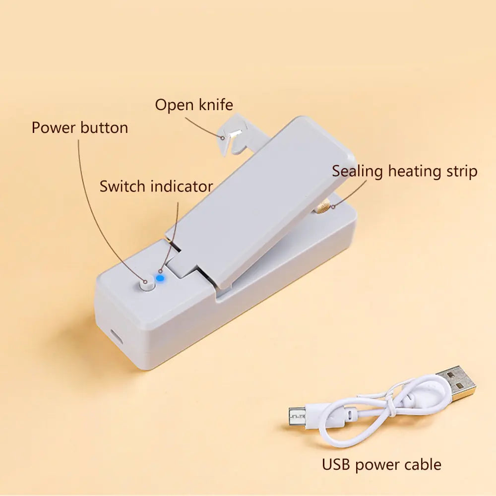 2 IN 1 Mini Bag Sealer Heat Sealers With Cutter Knife Rechargeable Portable