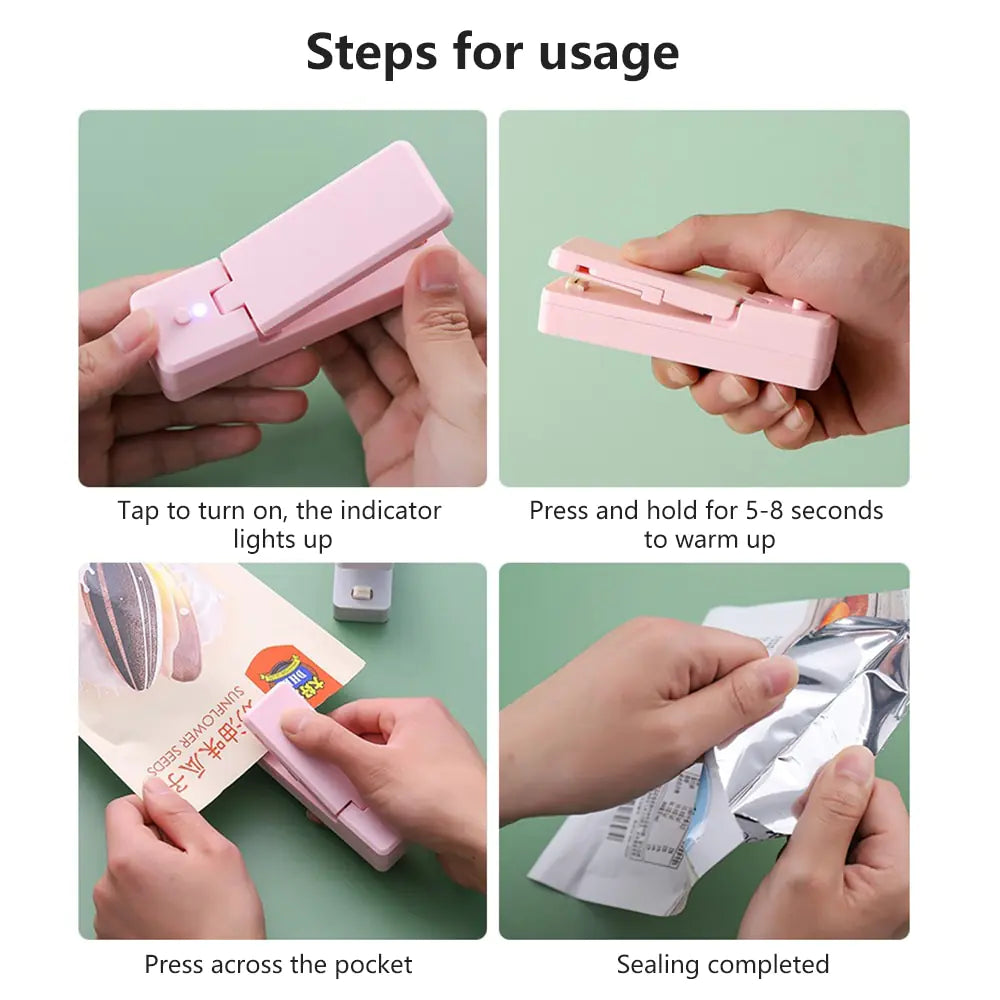 2 IN 1 Mini Bag Sealer Heat Sealers With Cutter Knife Rechargeable Portable